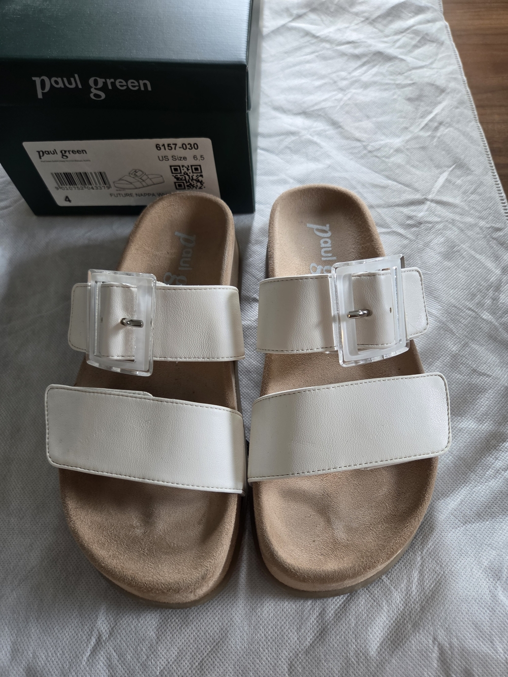 Paul Green White Double Strap Buckle Sandals